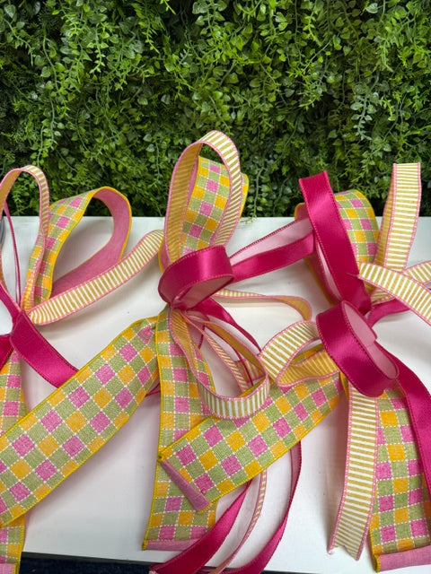 XL Pink and Yellow Bow and 4 coordinating smaller bows