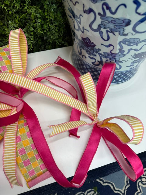 XL Pink and Yellow Bow and 4 coordinating smaller bows