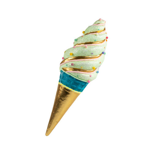 29.5" Hanging Green and Gold Ice Cream Cone