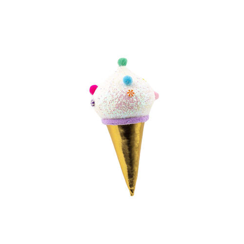 7" White Ice Cream Cone with irridescent pink glitter