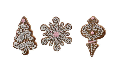 (3) 5.25" Gingerbread Cookies with Pink and white Icing details - set of 3