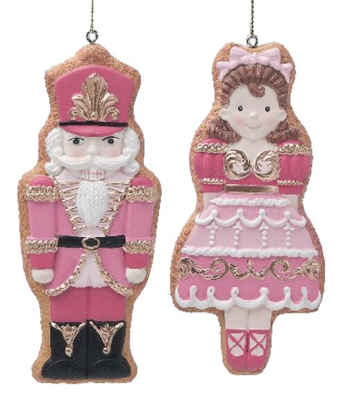(2) 5.25" Pink Nutcracker and Dancer Ornaments - set of 2