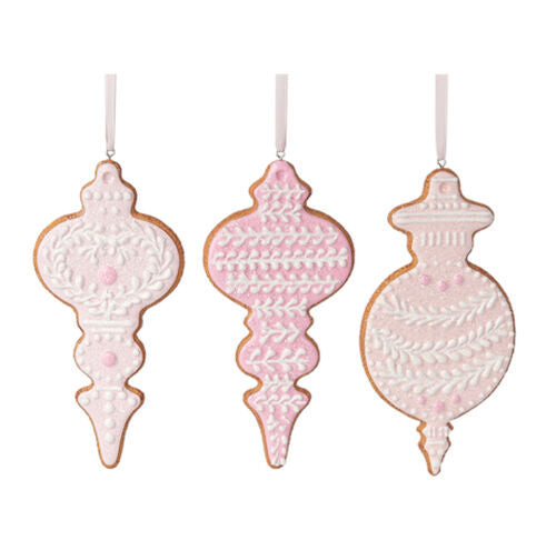 (3) 6"  Pink Glitter Cookie Ornament - set of 3