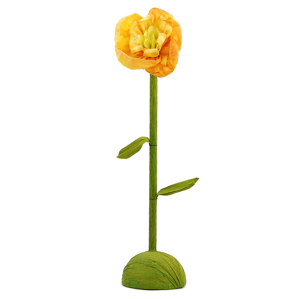 Yellow with Orange Crepe Paper Flower with Base