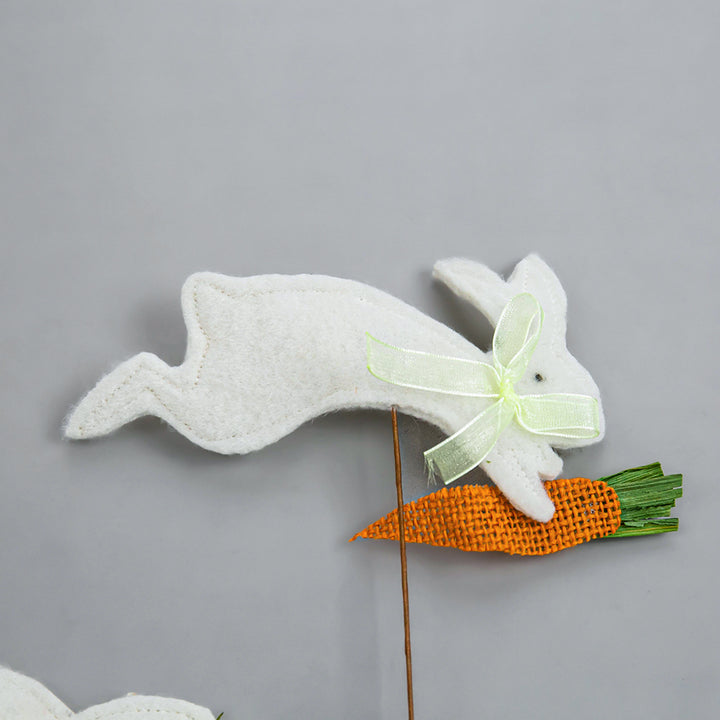 22.8" White and Orange Felt Easter Bunnies Pick