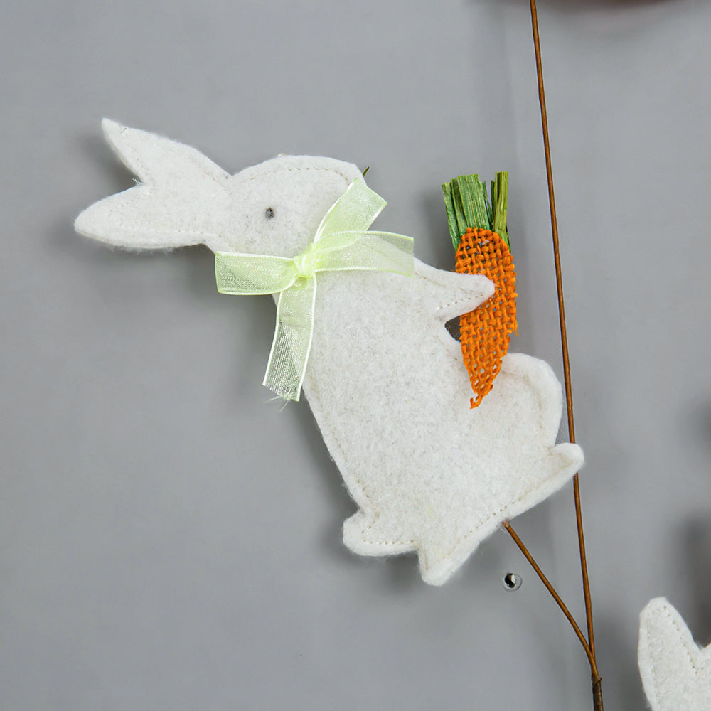 22.8" White and Orange Felt Easter Bunnies Pick