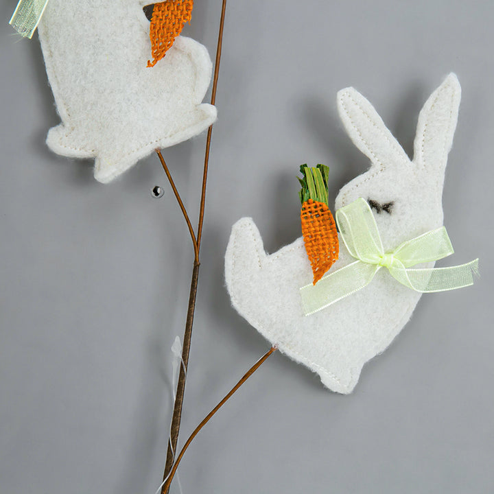 22.8" White and Orange Felt Easter Bunnies Pick