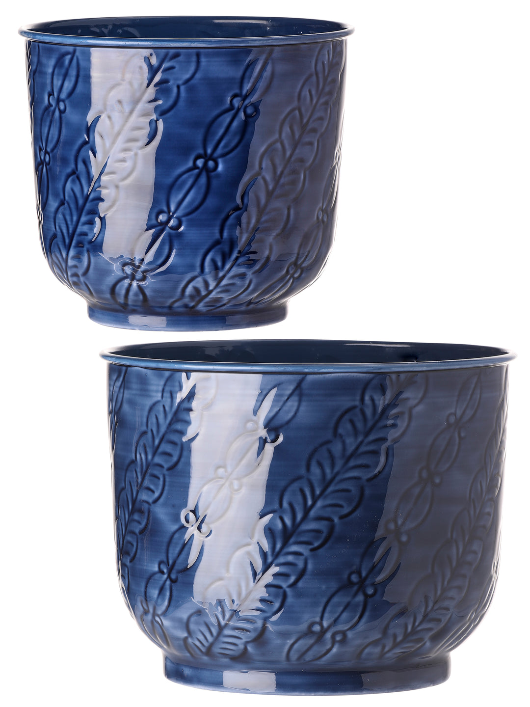 enamel planter pots (2) Regency Blue Metal Enamel Leaf Planter Set of 2