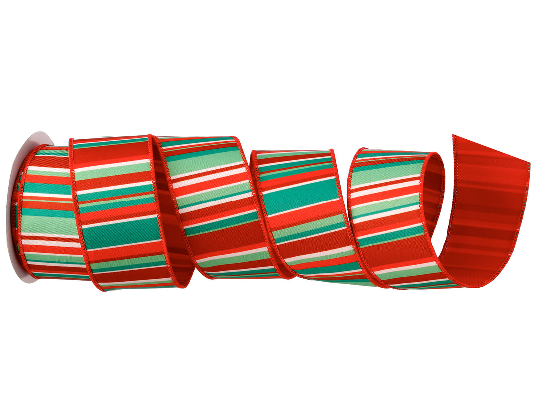 Regency 2.5" x 10 YD Christmas Satin Holiday Striped Wired Ribbon in Red, Green and White