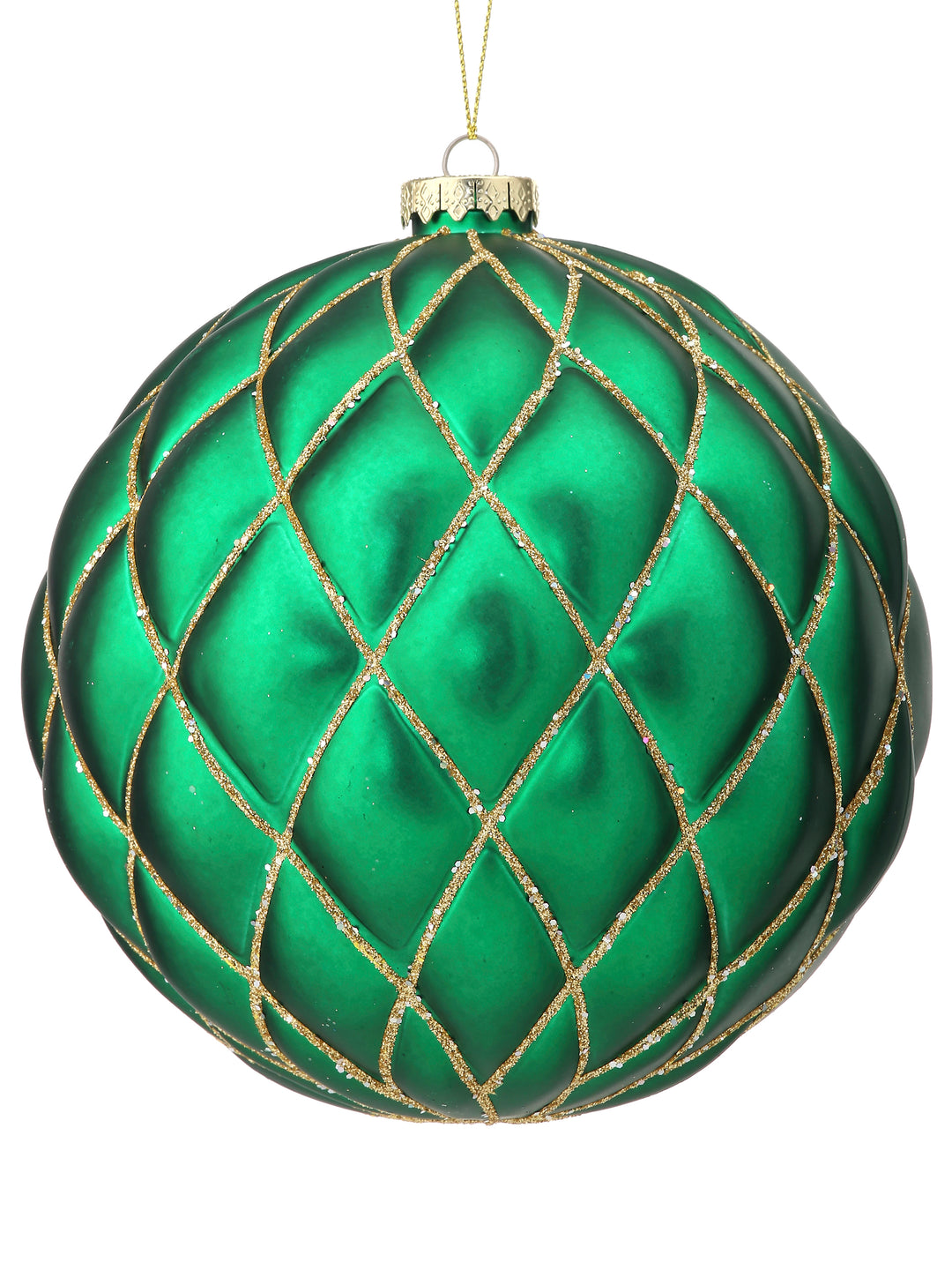 Regency 150 mm - 5.91" Matte Glitter Shatterproof Ornament in Green and Gold