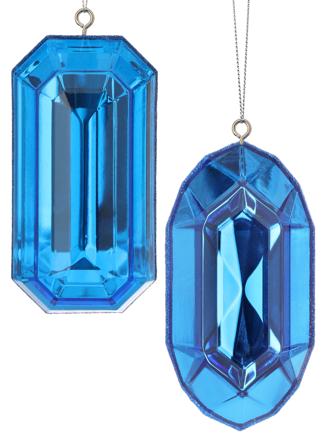 Regency 5" Sapphire Blue Acrylic Rectangle and Oblong Precious Gem Ornament set of 2