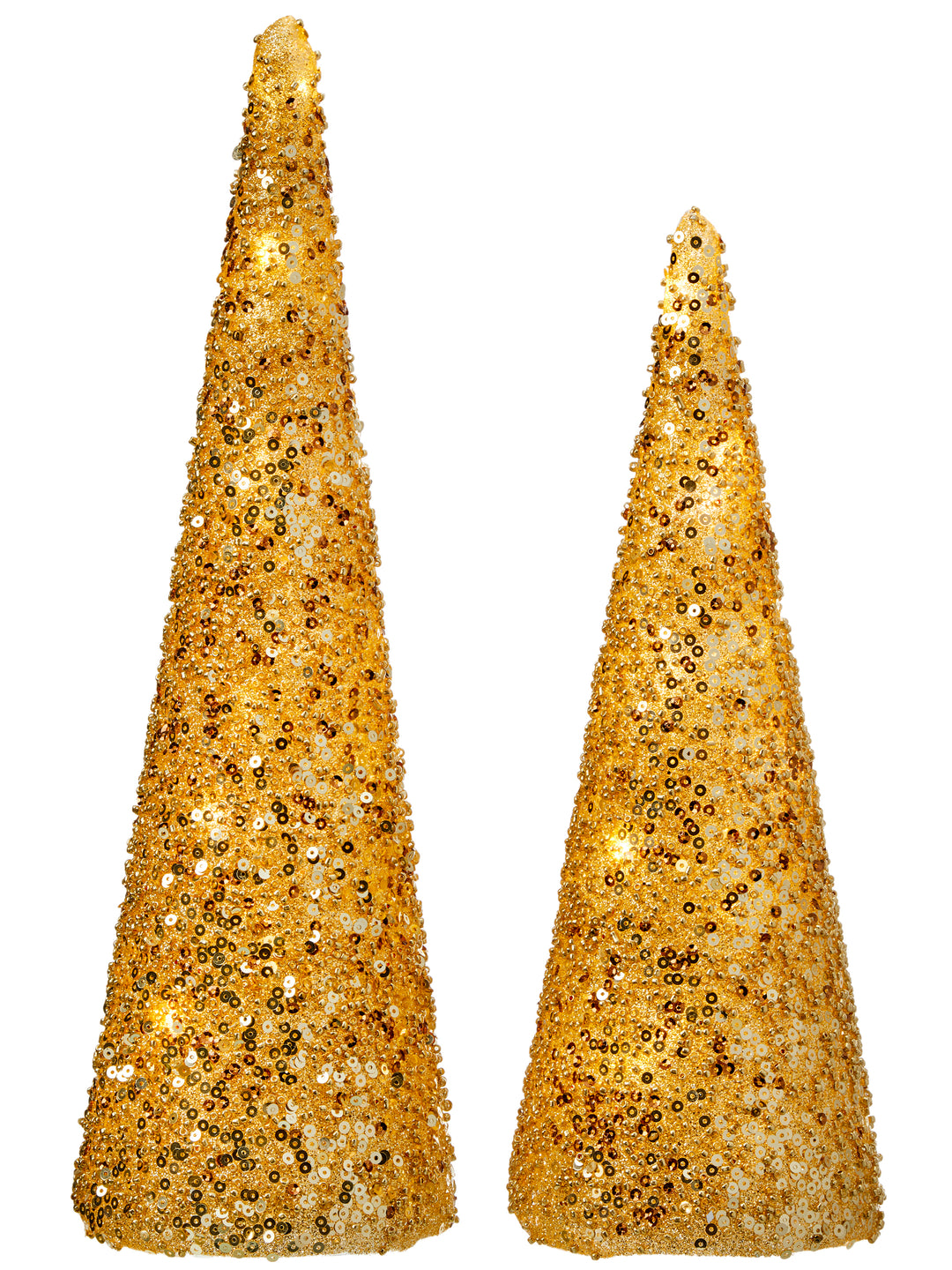 Regency 10/12" Jewel Cone Tree set of 2 - LED Battery Operated in Gold