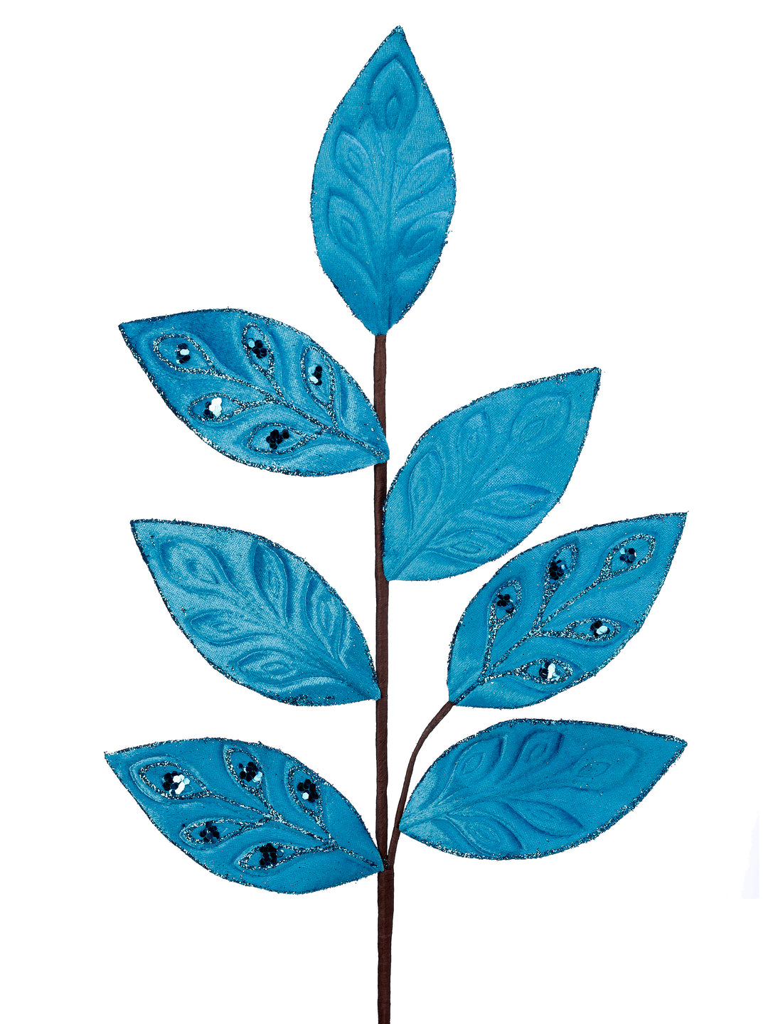(2) Regency 26" Teal Blue Velvet Leaf Spray with Jewel - Set of 2