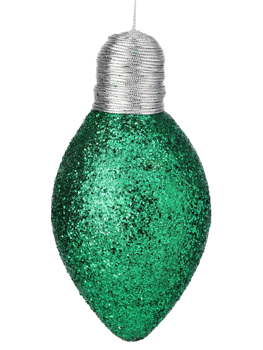 (2) Regency 7" Glitter Light Bulb Ornament in Green - set of 2