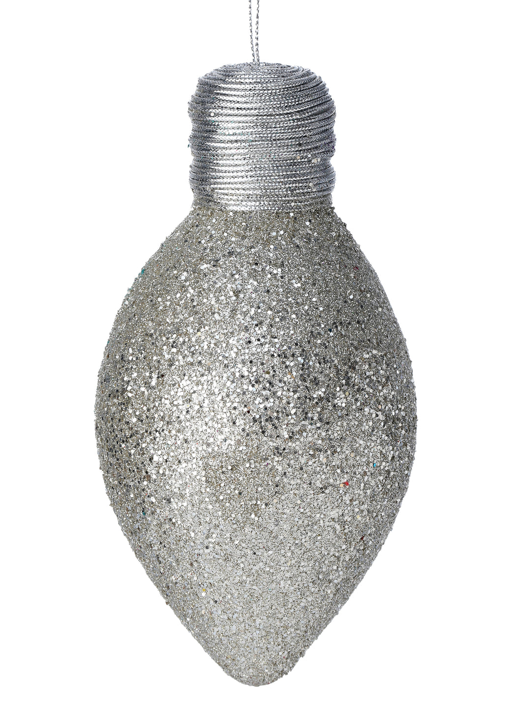 (2) Regency 7" Glitter Light Bulb Ornament in Platinum - set of 2