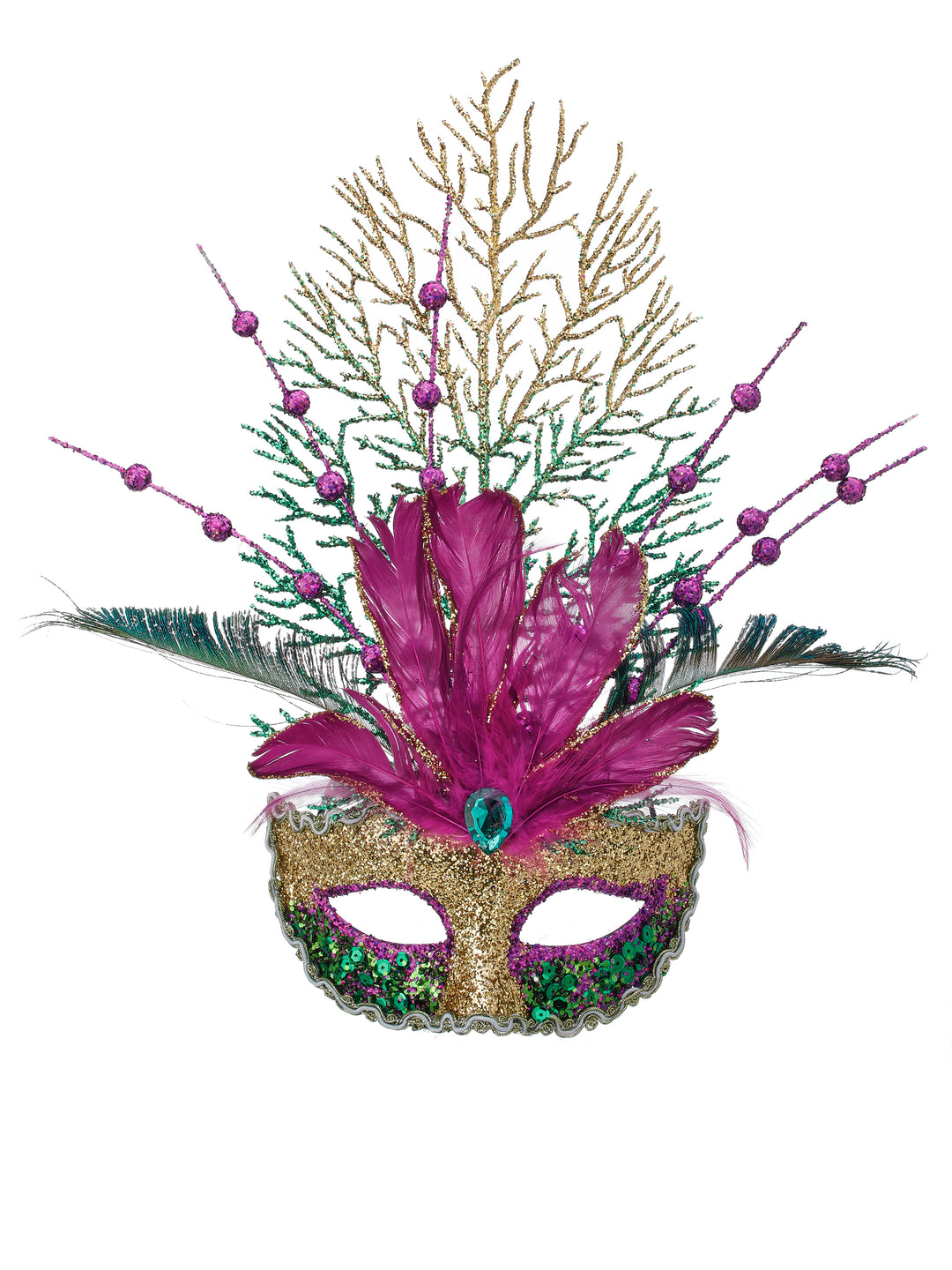 Regency 14" Glitter with Feather Mardi Gras Mask