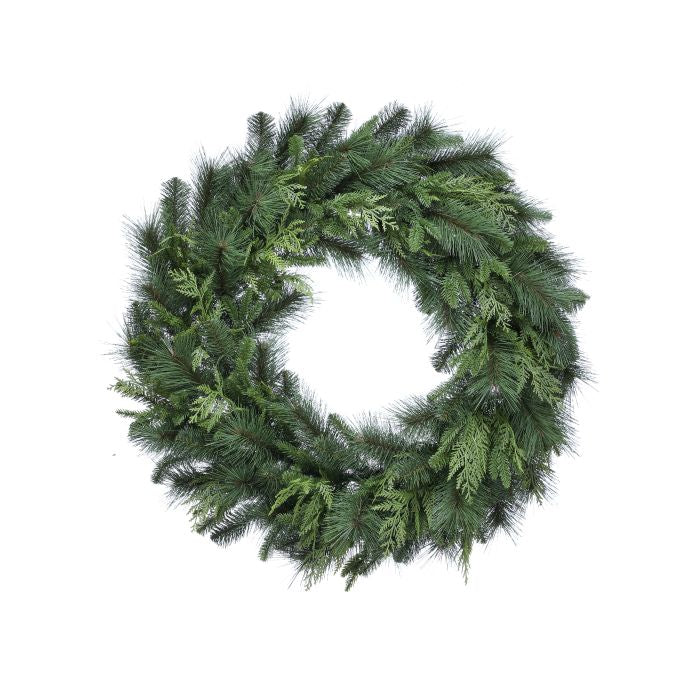 Regency 36 inch UV Bristle Pine Natural Touch Evergreen Wreath with realistic mixed pine greenery for Christmas and seasonal decorating.