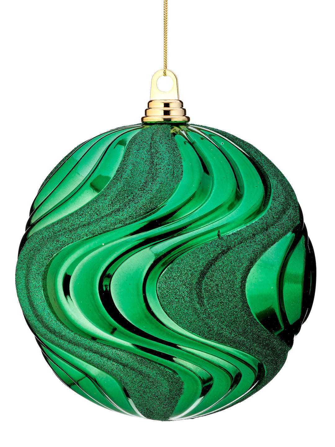 Regency 200 mm - 7.87" Green Glitter Rippled Ball Ornament