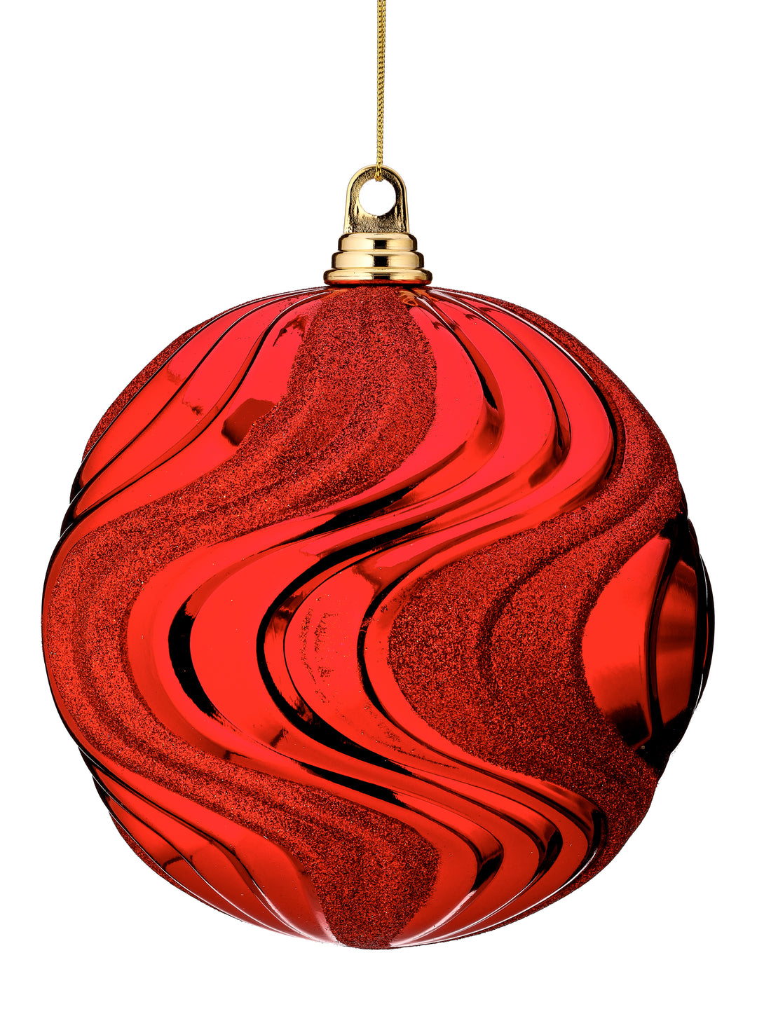 Regency 200 mm - 7.87" Red Glitter Rippled Ball Ornament
