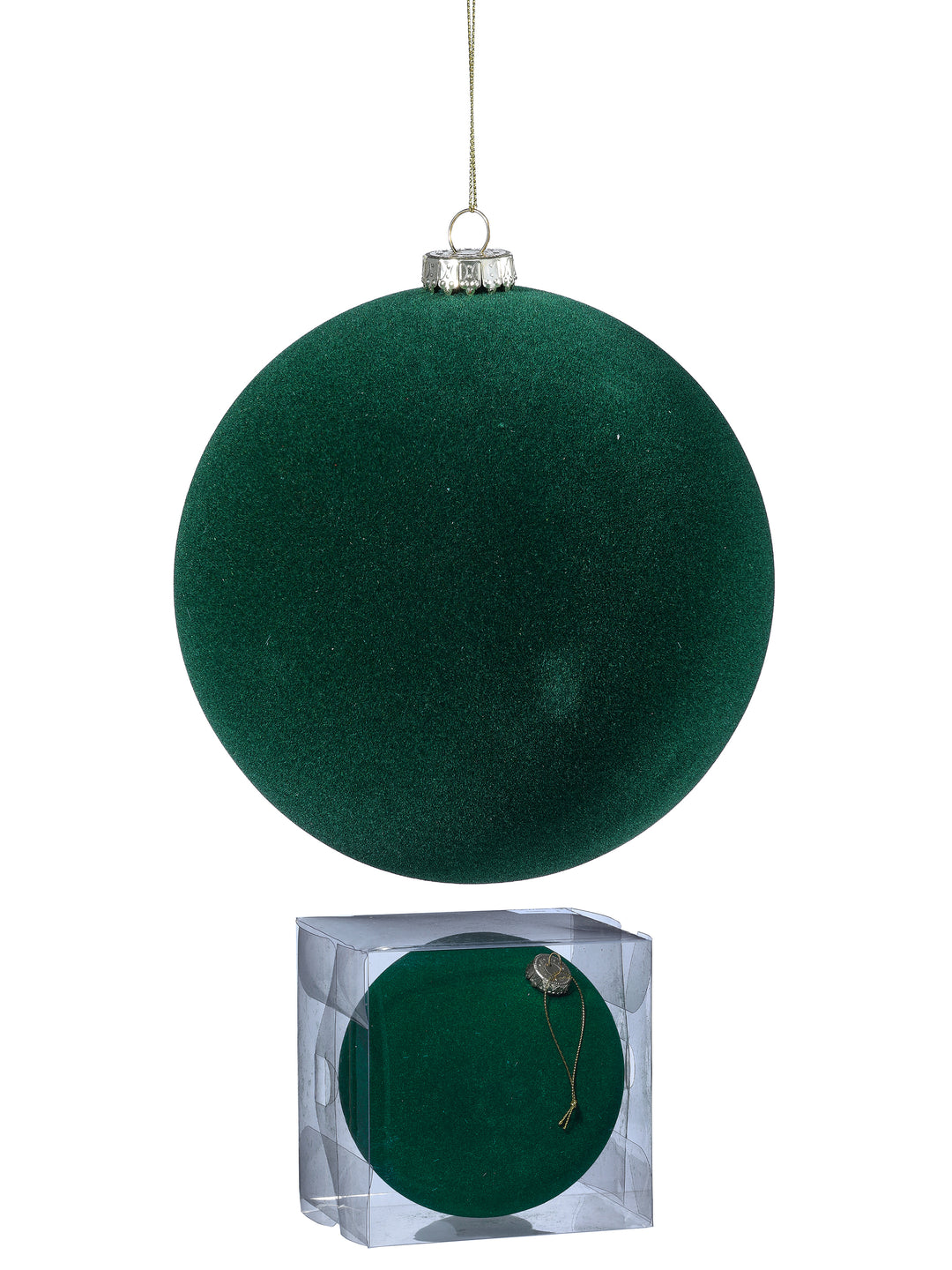 Regency 150 MM green flocked ball ornament with velvet-like finish for Christmas trees, wreaths, garlands and elegant holiday décor.