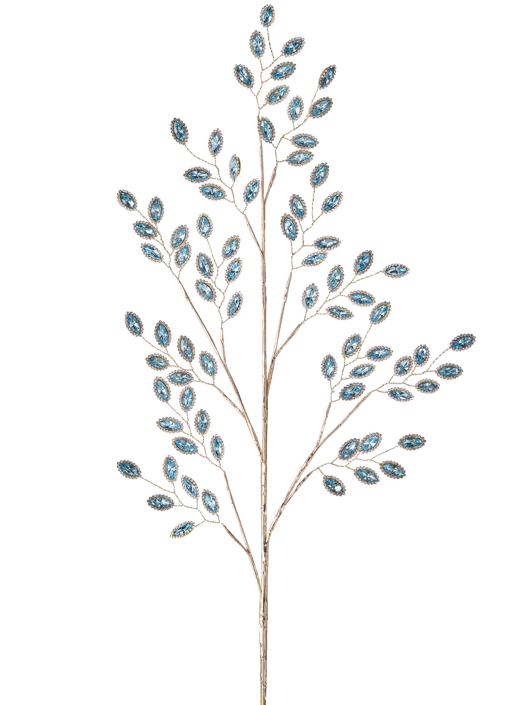 Regency 30 inch champagne gold decorative spray with faceted blue leaf jewels for Christmas trees, Fall designs, wreaths and elegant arrangements.