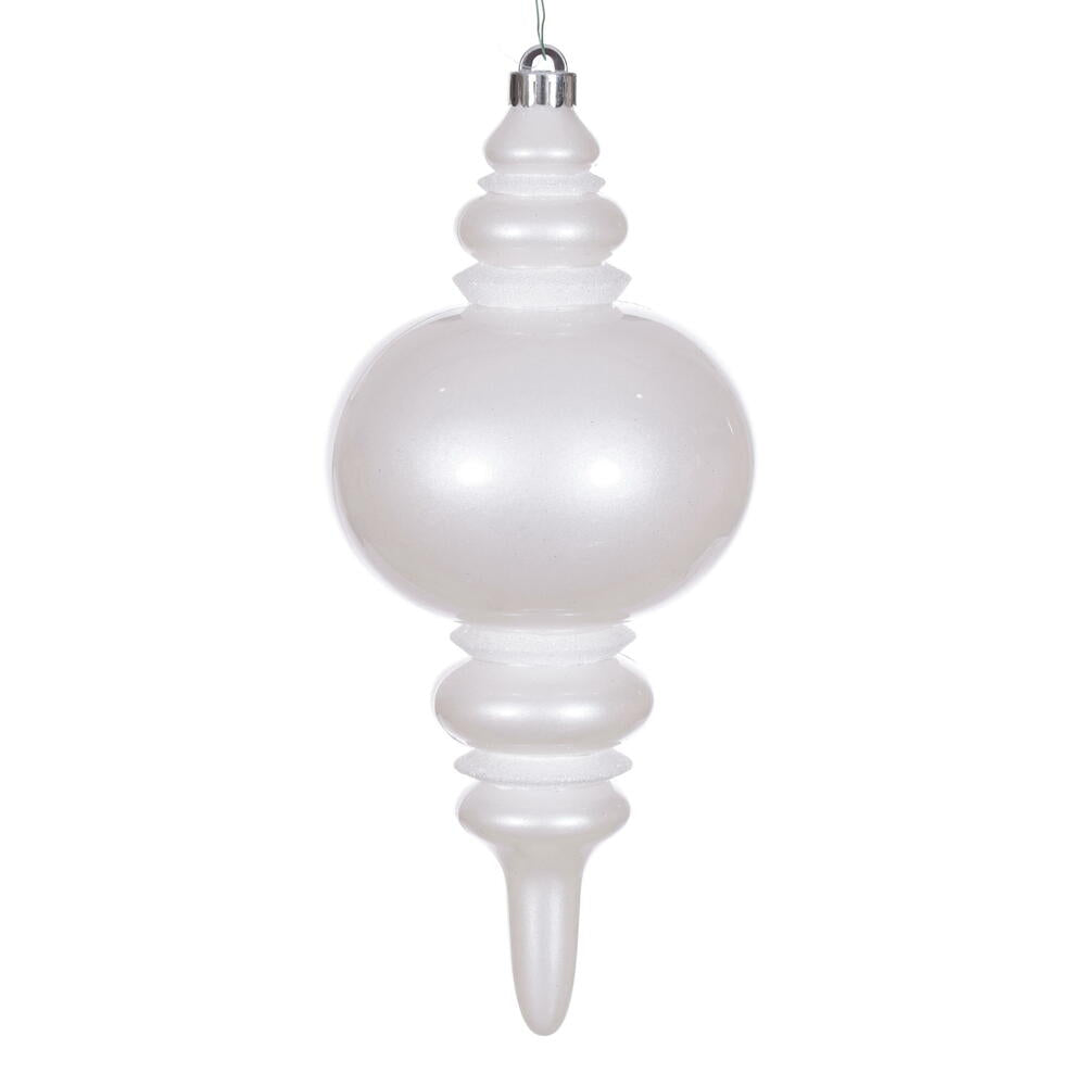 Vickerman 13 inch white candy glitter shatterproof UV-resistant finial Christmas ornament, perfect for designer Christmas trees, wreaths, garlands, porch planters, outdoor holiday decorating, and winter wonderland displays.