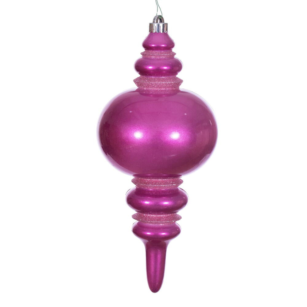 Vickerman 13 inch mauve pink candy glitter shatterproof UV finial ornament for Christmas trees, Valentine's Day décor, wreaths, garlands, porch planters and luxury holiday decorating.