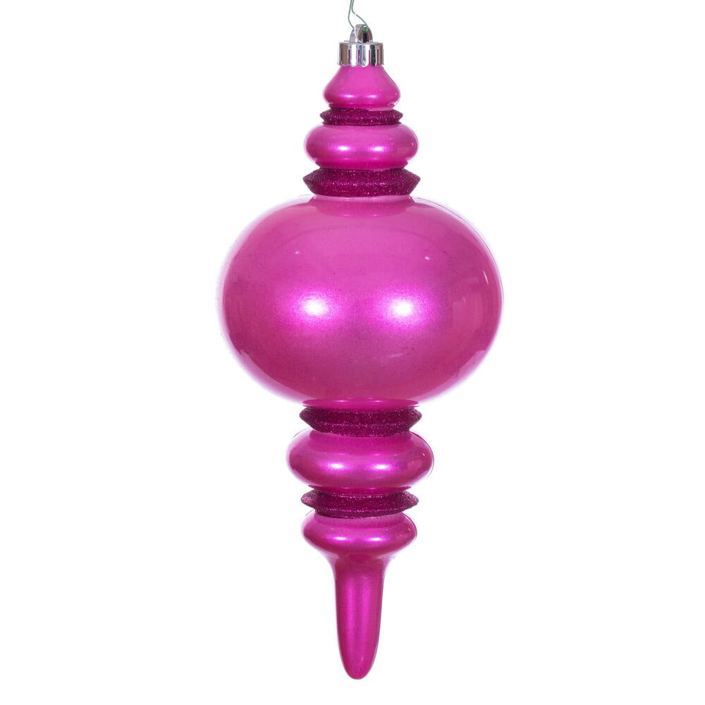 Vickerman 13 inch hot pink candy glitter shatterproof UV finial ornament for Christmas trees, Valentine's Day décor, wreaths, garlands, porch planters and luxury holiday decorating.