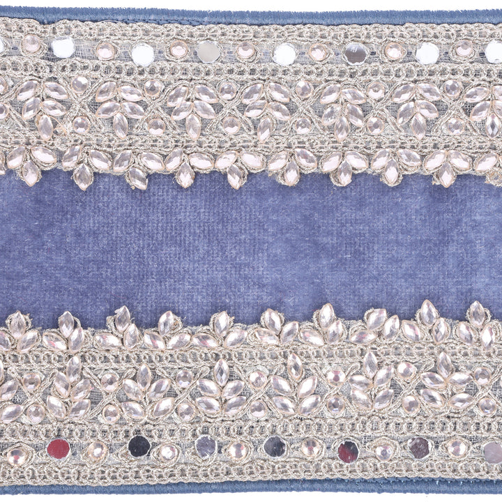 Vickerman 4" x 5 YD Denim Blue Velvet with Jewel Trim Wired Ribbon