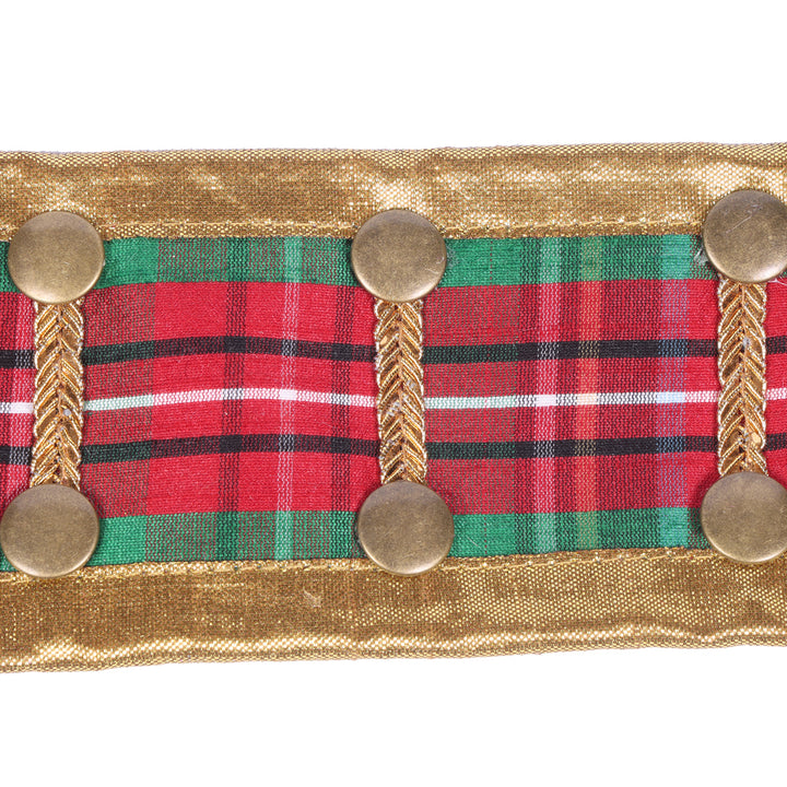 Vickerman 2.5" x 10 YD Multi Tartan Plaid with Gold Edges and Buttons Nutcracker Wired Ribbon