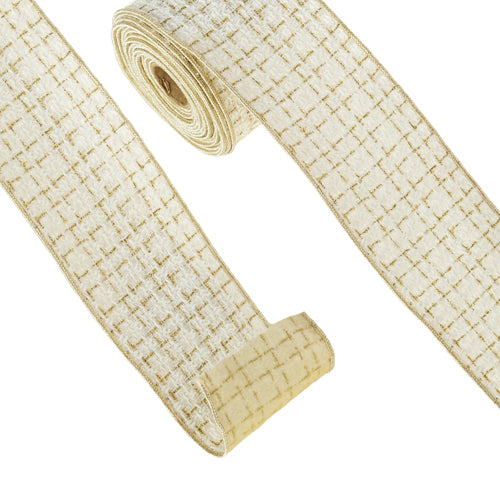 RAZ 4" X 10 YD Gold and Ivory Tweed Wired Ribbon