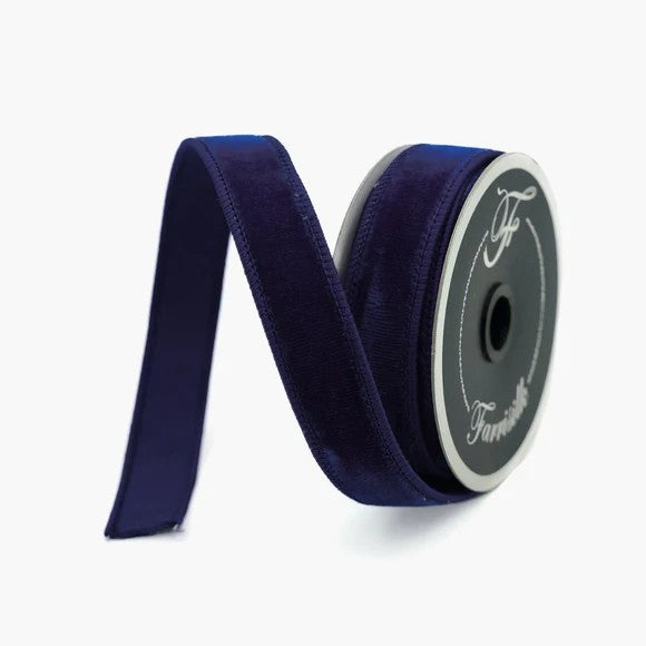 Farrisilk LUXURY 1 inch navy blue velvet wired ribbon for bows, wreaths, Fall designs, Christmas décor, florals and DIY projects.