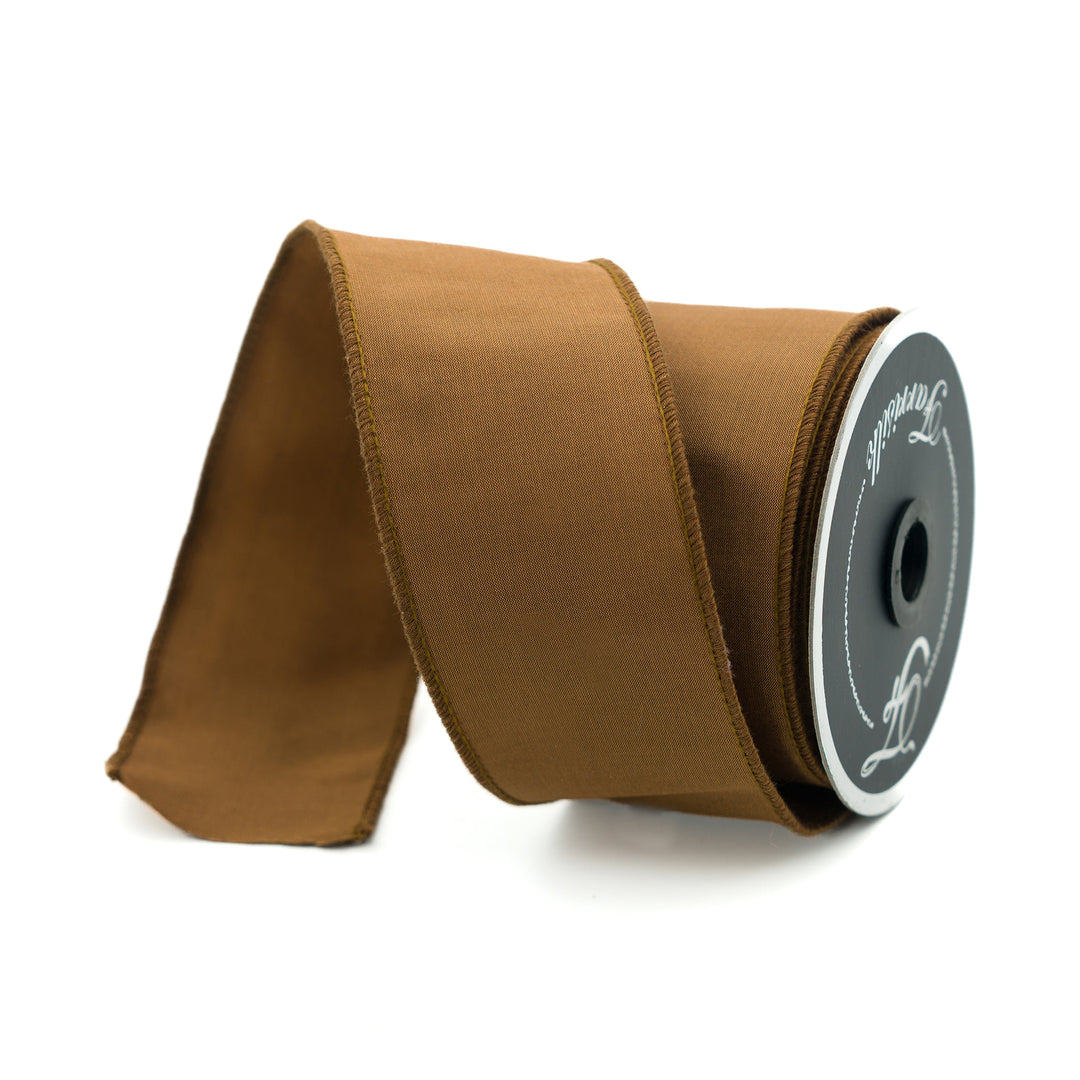 Farrisilk 2.5 inch x 10 yard pecan brown taffeta wired ribbon for luxury wreath bows, fall wreaths, Christmas decorating, floral arrangements, rustic farmhouse décor, and elegant home décor