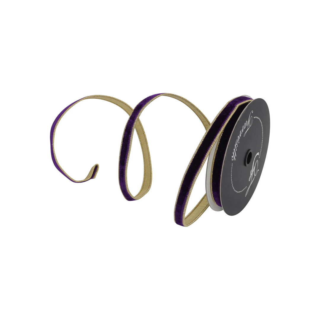 Farrisilk 0.75 inch x 10 yard purple flashy velvet wired ribbon for layered wreath bows, Halloween decorating, Christmas décor, floral arrangements, gift wrapping, and luxury home décor