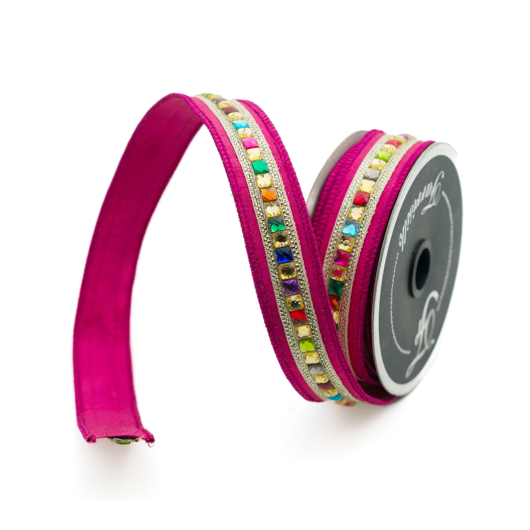 Farrisilk 1" X 5 YD Hot Pink Kaleidoscope Wired Ribbon