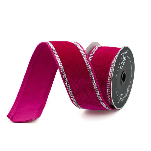 Farrisilk 2.5" X 10 YD Hot Pink Velvet Sparkle Wired Ribbon