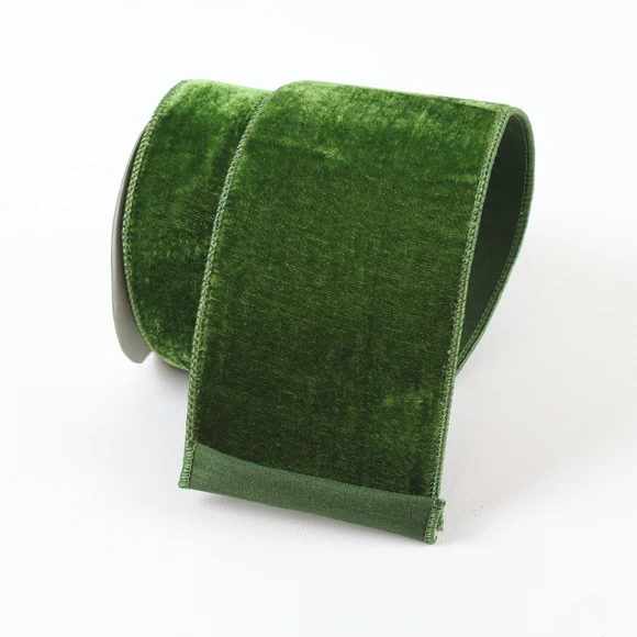 Farrisilk 2.5" forest green velvet wired ribbon, 10 yards, for luxury bows, wreaths, Christmas trees, garlands, Fall décor and floral designs.