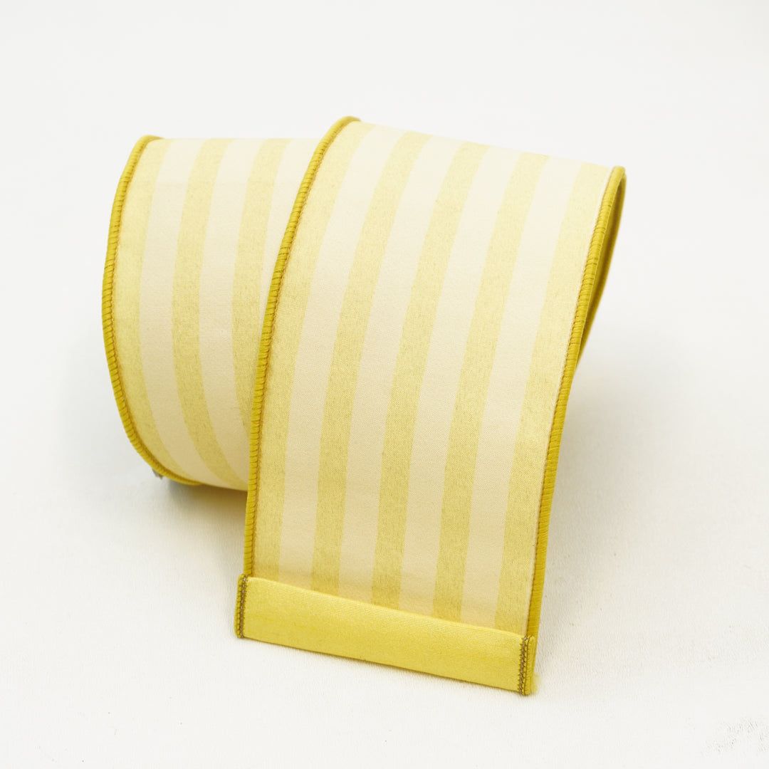 Yellow and white striped ribbon on a white background
