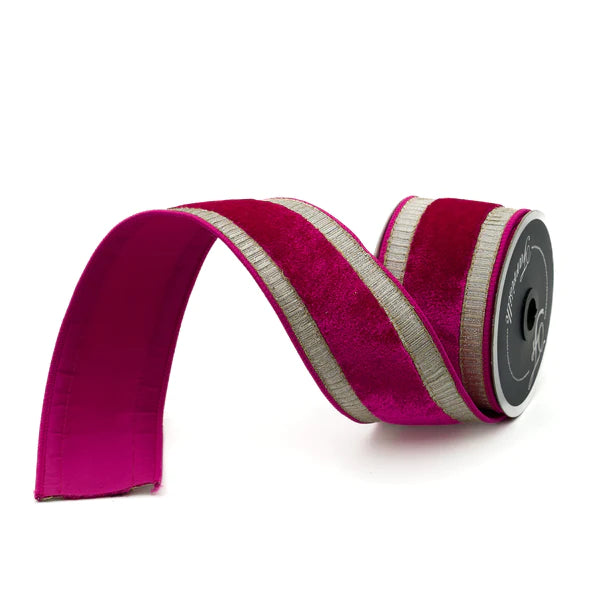 Hot pink jewel toned velvet luster 1” farrisilk wired ribbon - Greenery  Market