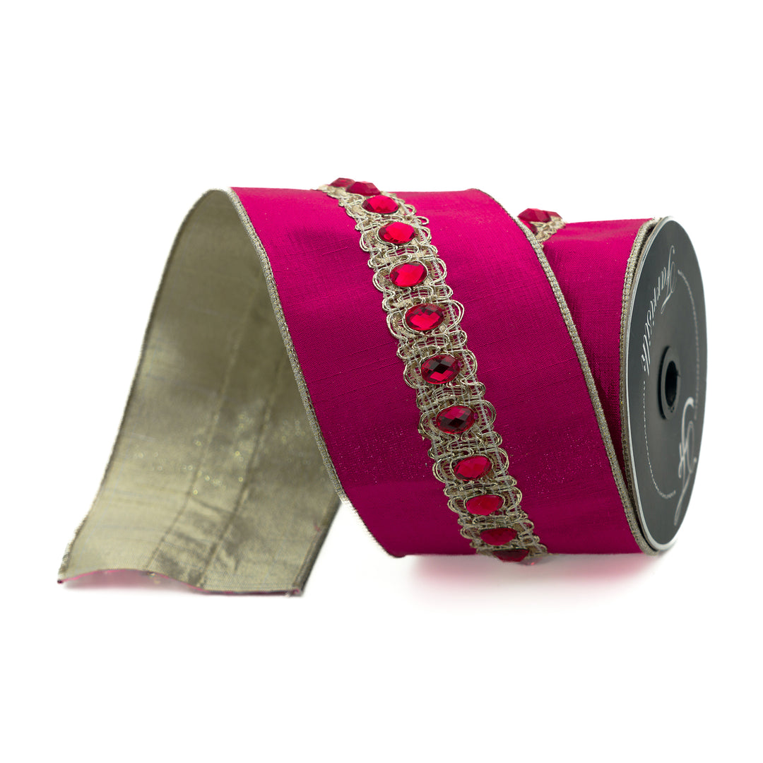 Farrisilk 4" X 5 YD Hot Pink Ovale Jewel Wired Ribbon