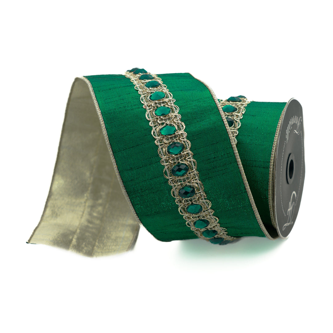 Farrisilk 4" X 5 YD Emerald Green Ovale Jewel Wired Ribbon