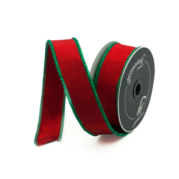 Farrisilk 1.5" x  10 YD Luster Cord Wired Ribbon in Red and Emerald Green