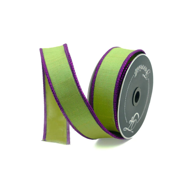 Farrisilk 1.5" x  10 YD Luster Cord Wired Ribbon in Lime and Purple