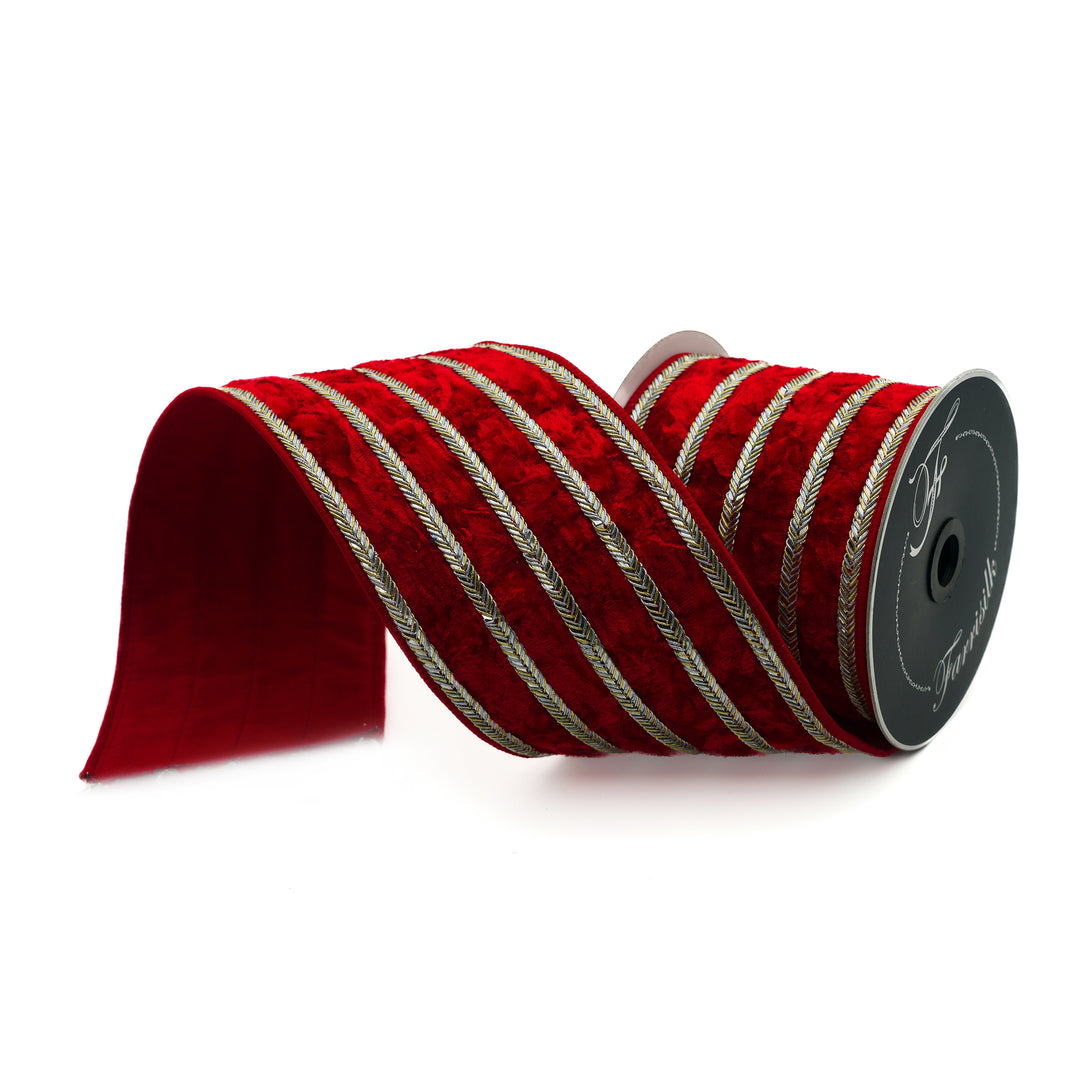 Farrisilk 4" x 5 YD Ritzy Velvet Wired Ribbon in Red and Platinum