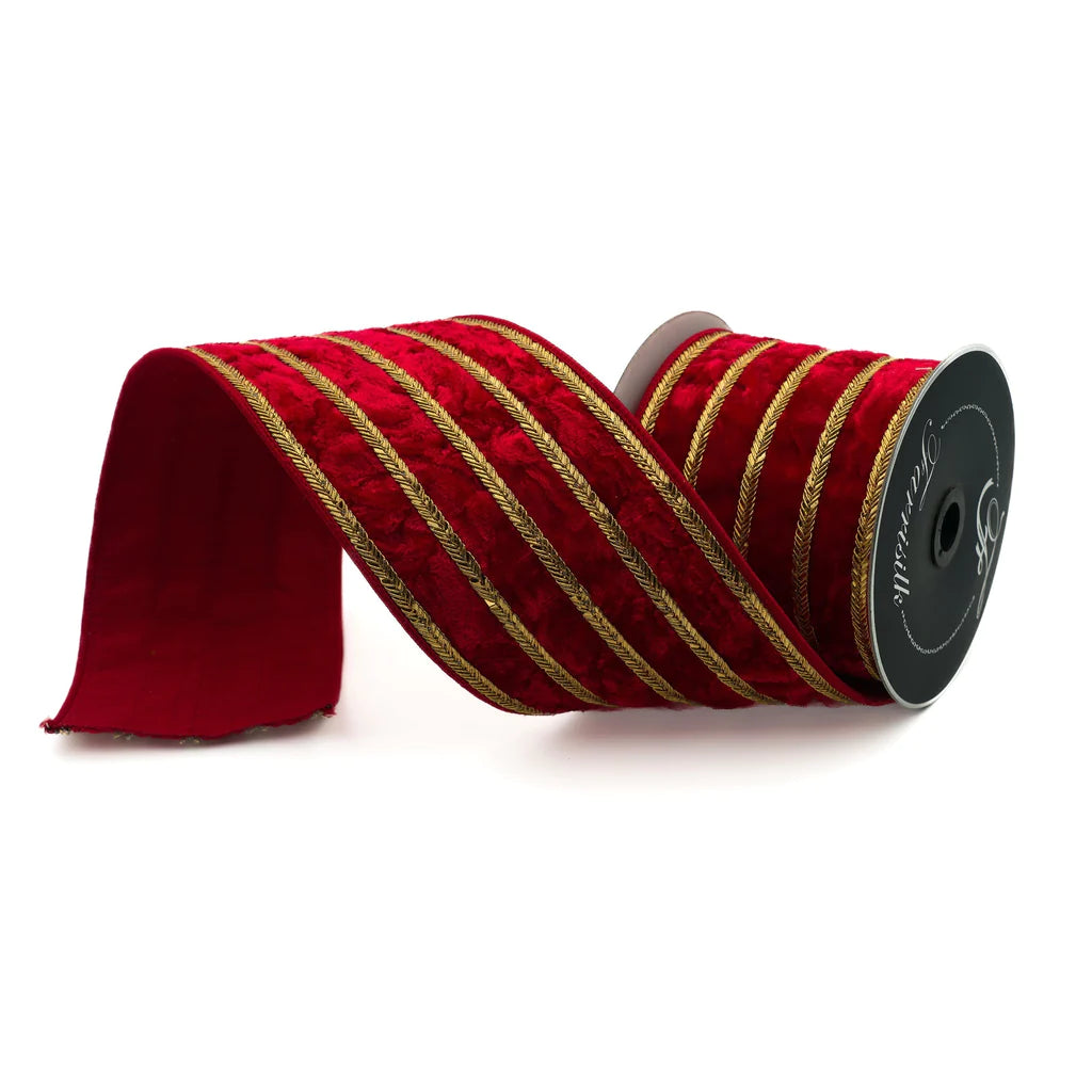 Farrisilk 4" x 5 YD Ritzy Velvet Wired Ribbon in Red and Gold