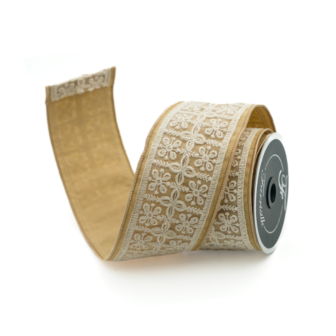 Farrisilk 3" x 10 YD Shabby Mosaic Natural Wired Ribbon