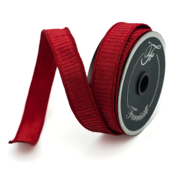 Farrisilk 1" x 10 YD Pleated Metallic Wired Ribbon in Red