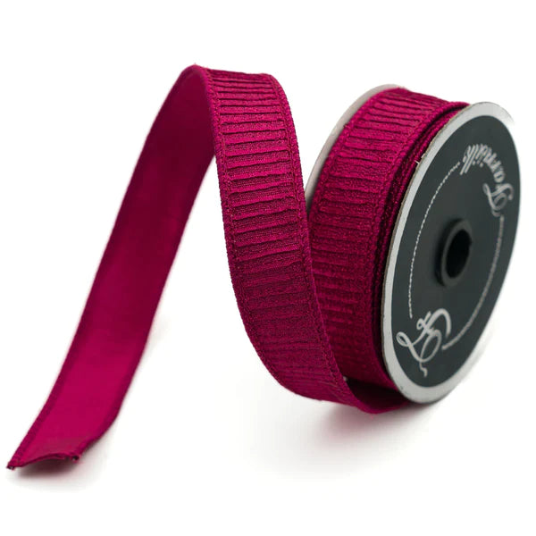 Farrisilk 1" x 10 YD Pleated Metallic Wired Ribbon in Hot Pink
