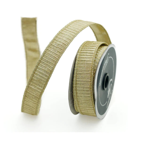 Farrisilk 1" x 10 YD Pleated Metallic Wired Ribbon in Gold