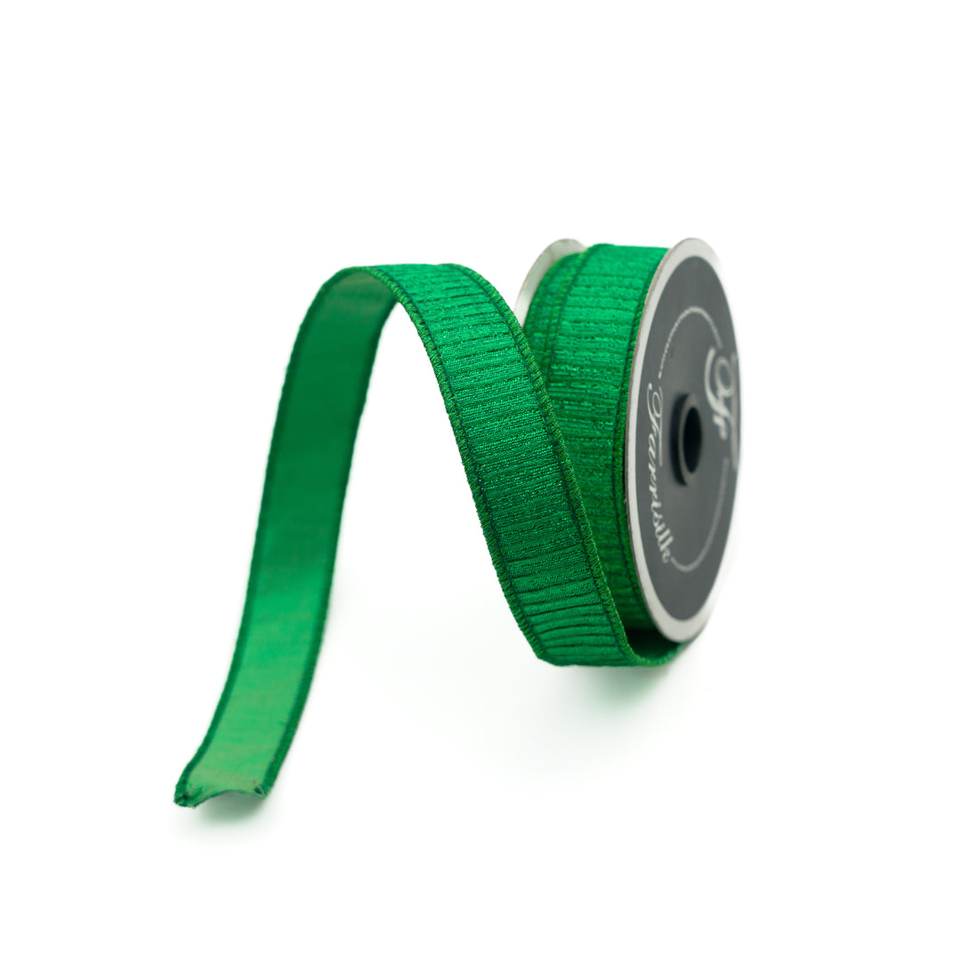 Farrisilk 1" x 10 YD Pleated Metallic Wired Ribbon in Green